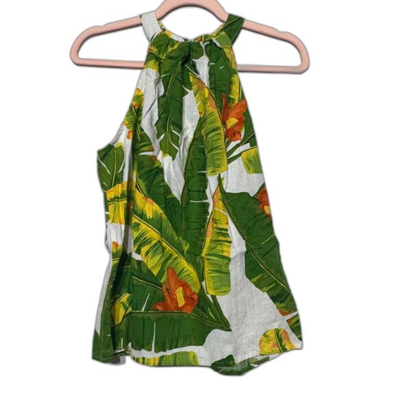 Cynthia Rowley Tops - Cynthia Rowley Womens S Tropical Banana Leaf Linen Blend Halter Top Resort